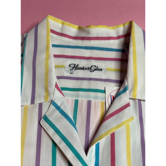 1970s-1980s HUNTERS GLEN White RAINBOW Striped Button Up Tank Top W/Pockets. L - Picture 4 of 10